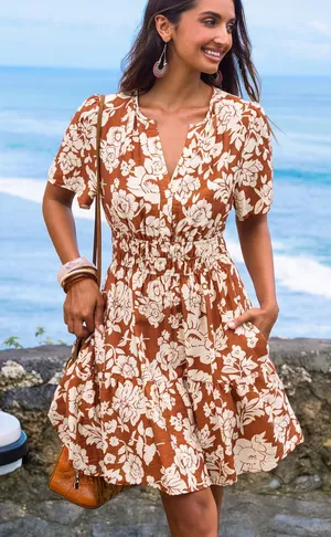 Cupshe • Mini Dress • Always & Forever • Floral Print • Orange • Small thumbnail 1