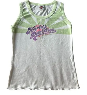 Y2K Harley Davidson Women’s S Lettuce Hem Tank Top Pastel‎ Green Retro Preppy thumbnail 1