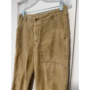 Free People Tan Distressed Utility Pants Frayed Hem Canvas Straight Leg Size 28 thumbnail 6