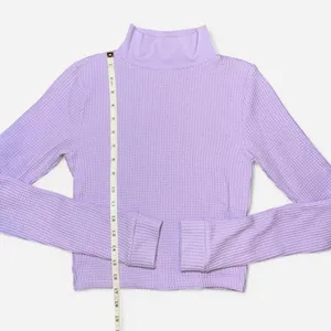 Aerie Lavender Purple Ribbed Knit Cropped Turtleneck Long Sleeve Shirt thumbnail 3