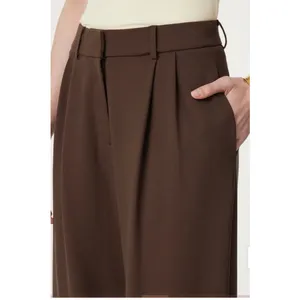 OGL Brown Wide Leg Pleated Pull On Trousers Pants Pockets Women Size XS thumbnail 6