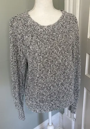 Free People Womens Pullover Sweater Gray Black Marled Scoop‎ Neck Small thumbnail 1