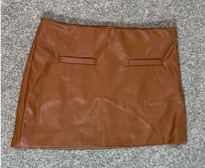 A New Day Cognac Faux Leather Mini Skirt Brown Size 12 Welt Pockets Mini Skirt thumbnail 1