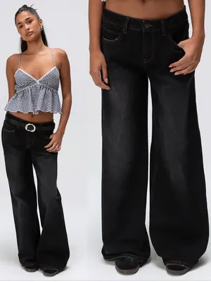 RSQ Low Rise Baggy Wide Leg Jeans In Washed BLACK Sz. 27 thumbnail 2