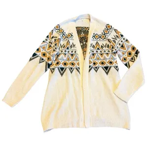 Maurices Cream Long Length Cardigan Sweater Open Front Tribal Fair Isle Medium thumbnail 1
