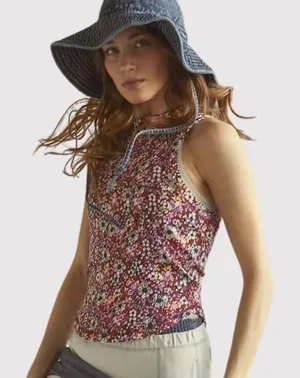 FP Movement Womens Top Pink Wishful AOP Floral Ribbed Tank Cottagecore Large thumbnail 1