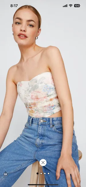 Nasty Gal Floral Ruched Strapless Corset Top thumbnail 1