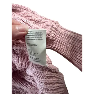 Free People‎ Pink Cable Knit Button Front Cardigan Sweater Boho Cottagecore S thumbnail 5