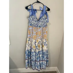 Free People Tie Strap Printed Boho Maxi Dress Size XS thumbnail 2