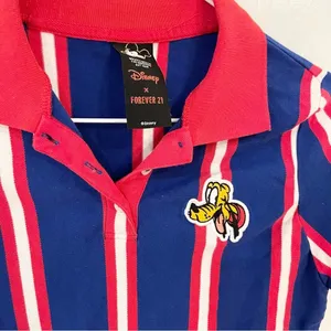 DISNEY X FOREVER 21 Goofy collared striped crop top M thumbnail 2