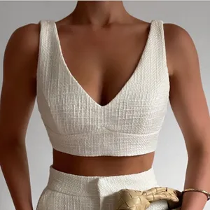 NWT Showpo Adelaide Crop Top White Textured Tweed Clean Girl Capsule Size M thumbnail 1