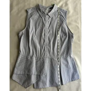 Antonio Melani Blouse Size L Blue and Navy Striped Asymmetrical Peplum Top thumbnail 8