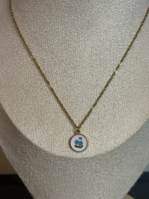 Handmade Gold/Blue Flower Necklace thumbnail 1