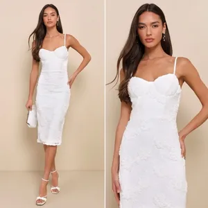 Lulus White Romantic Lace Textured Bodycon Midi Dress Sz.S NWT thumbnail 3
