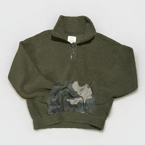 Aerie Fleece Pullover Quarter Zip Sweatshirt Olive Green Camo Womens Size Small thumbnail 3