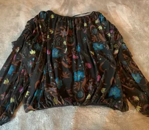 Free People Size Large Wild Flowers Honey Floral Mesh Blouse Top Peasant… thumbnail 4