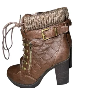 Brown Quilted lace up and zip Ankle Boots thumbnail 2