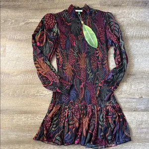 NWT Farm Rio Frutis Dream Long Sleeve Minidress in Black Size XS thumbnail 1