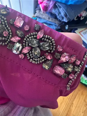 Bebe Purple Strapless Satin Jumpsuit Beaded Tube Jogger Size 00 Glam Party thumbnail 6