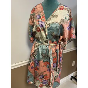 Cinema Etoile Vintage 2 Piece Nightgown Kimono Robe Set Floral Chain Print M/L thumbnail 15