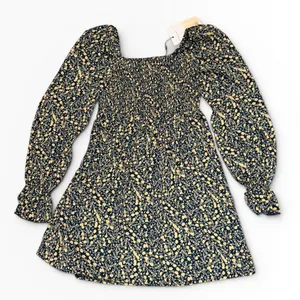 Missguided‎ Milkmaid Shirred Bust Mini Floral Dress Yellow Navy SZ 2 Cottagecore thumbnail 2