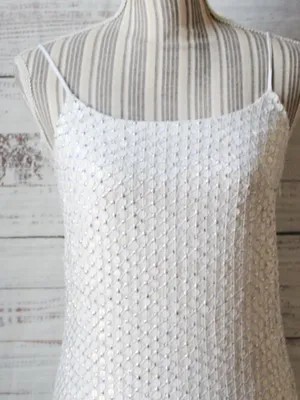 Guess by Marciano White Spaghetti Strap Mini Sequin Dress SIze XSmall thumbnail 3