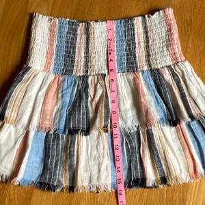 NWT Aerie Women’s Tiered Mini Skirt Size Small Striped Smocked Waist Boho Fringe thumbnail 5