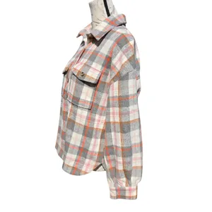 Altard‎ State Plaid Shacket Womens Grey Orange Pink Button Shirt Jacket Small thumbnail 4