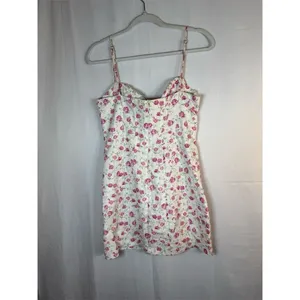 Zara Mini Dress Womens M White Pink Floral Rose Corset Bustier Strappy thumbnail 8