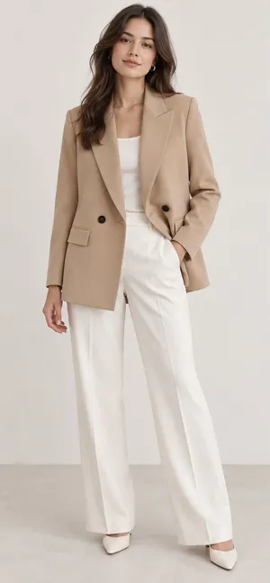 ZARA Beige Double Breasted Blazer XS Tailored Quiet Luxury Minimalist Chic City thumbnail 1