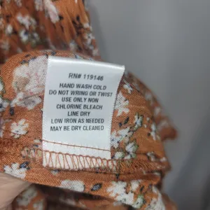 JODIFL Boho Smocked Floral Babydoll Tunic Blouse Orange Rust Ditsy Print Puff L thumbnail 7