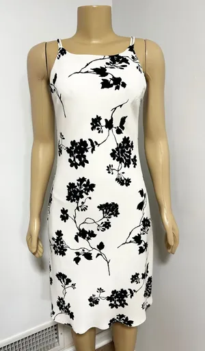 Y2K SL Fashions White Black Floral Midi Sheath Dress Square Neck Size 8 146544 thumbnail 1
