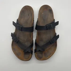 Birkenstock Mayari Black Birko-Flor Sandals Toe Loop Strappy Slides Size 39 8 L8 thumbnail 2