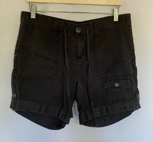 Faded Glory linen and cotton black shorts drawstring pockets‎ casual summer thumbnail 1