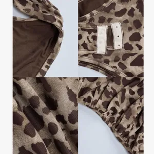 Tyssedal Studio Leopard Print Ruched Crossover Halter Bodysuit Brown Tan Large thumbnail 8