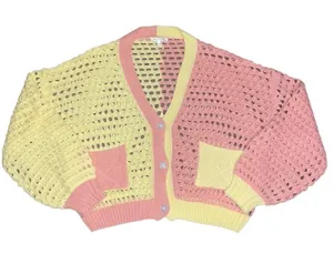 Baevely pink and yellow open knit cardigan thumbnail 1