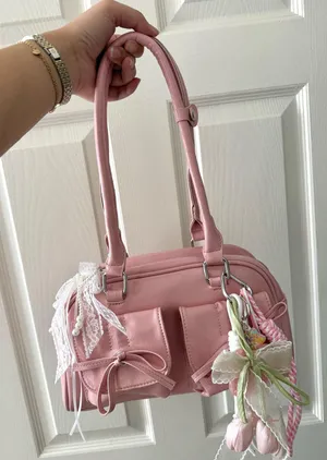 Pink Front Pocket Bow Shoulder Bag with Tulip Bear Charm thumbnail 1