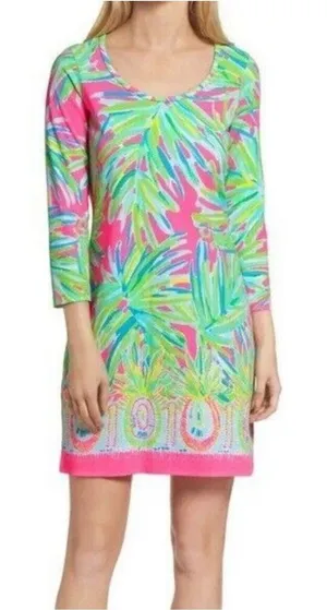 Lilly Pulitzer Beacon Pima Cotton Shift‎ Dress In Tiki Pink Royal Lime Size XXS thumbnail 1