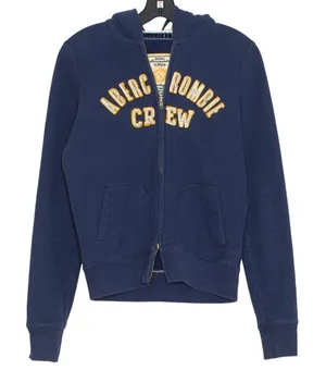 Abercrombie Full Zip Hoodie Jacket Y2K Spell Out Varsity Logo Preppy Navy Blue L thumbnail 1