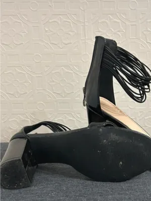 Catherines Black Patent Block Heel Sandals with Ankle Wrap thumbnail 6
