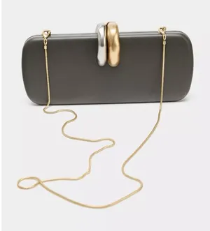 Zara Gray Gold Silver Rigid Clutch Purse‎ Crossbody Luxury Tik Tok thumbnail 1