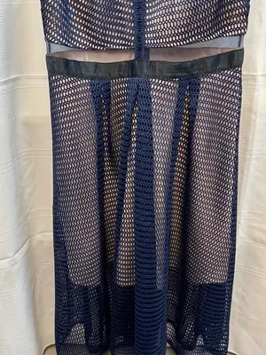 L'ATISTE L Navy Blue Wedding Guest Sheer Mesh Illusion Midi Dress Self Portrait thumbnail 5