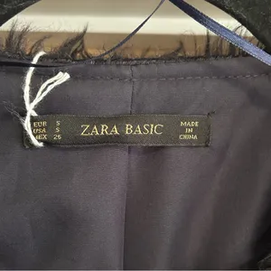 Zara Basic Faux Fur Shaggy Navy Jacket w Pockets Eye and Hook Closure - size S thumbnail 2