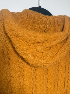 American Eagle Mustard Cable Knit Zip Hoodie Cropped Large thumbnail 6