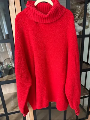 Aerie turtleneck boucle sweater textured red wool oversized rib knit tunic thumbnail 6