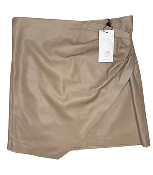 Mango Faux Leather Wrap Skirt NWT Size S Beige Draped Asymmetrical Mini Skirt thumbnail 1