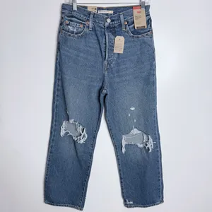 NWT Levi's Ribcage Straight‎ Ankle Jean Super HighRise Distressed Blue 29 x 27 thumbnail 3