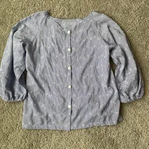 LOFT blue and white striped eyelet blouse Sz Medium thumbnail 9