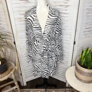 PRINCESS POLLY Women's 10 Marty Long Sleeve Faux Wrap Mini Dress Zebra Belted thumbnail 3
