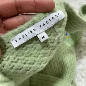 English Factory Knit Tank Top Green Floral Embroidered Square Neck Medium thumbnail 4